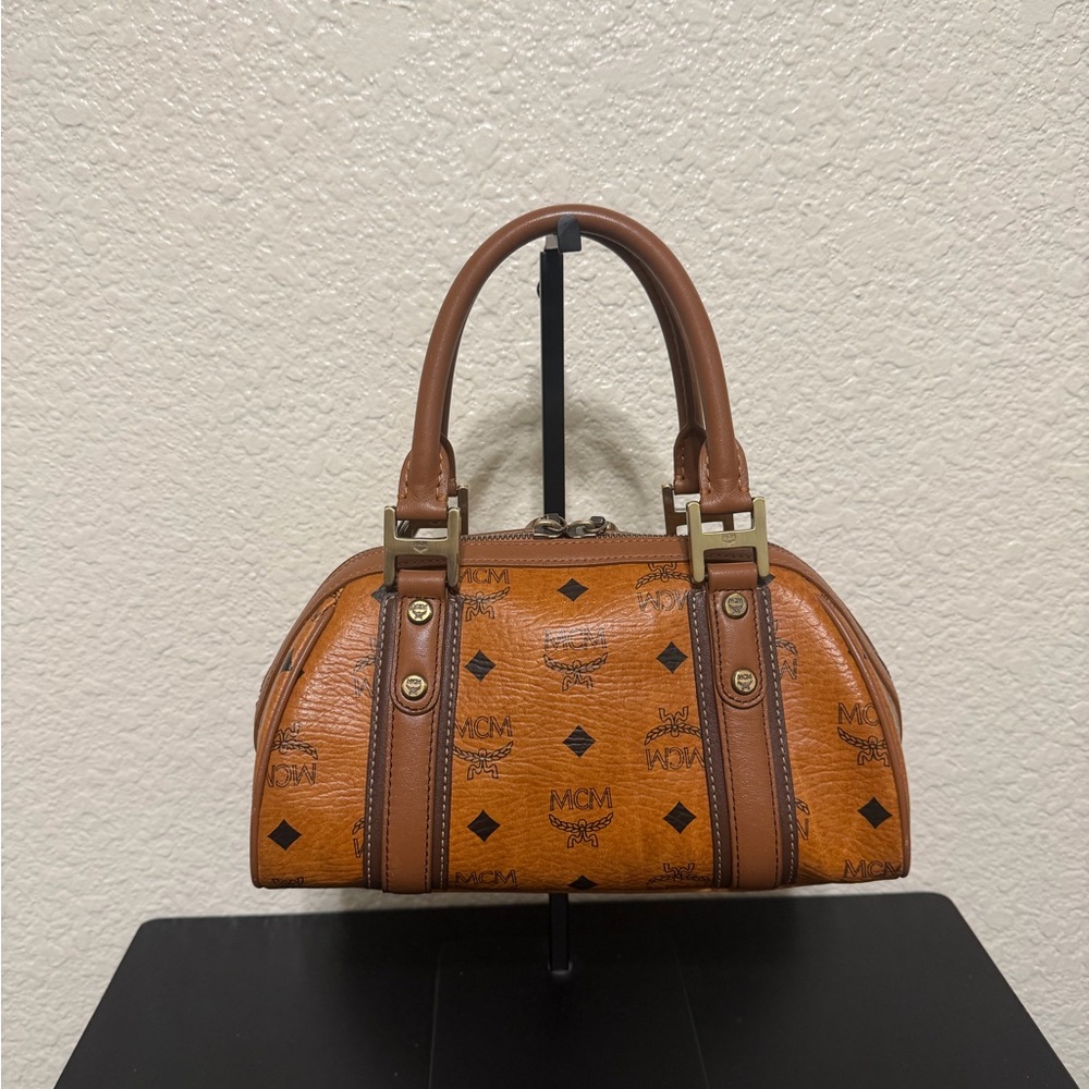 MCM Cognac Brown Visetos Satchel with Gold Hardware - Picture 3 of 5